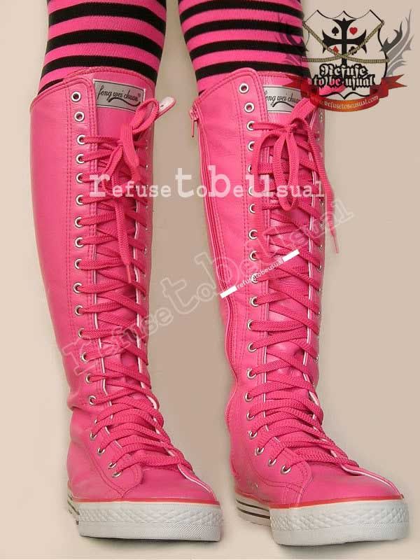 134 Shoe Lace Knee Hi All Star Converse Boots Hot Pink Ebay 9507